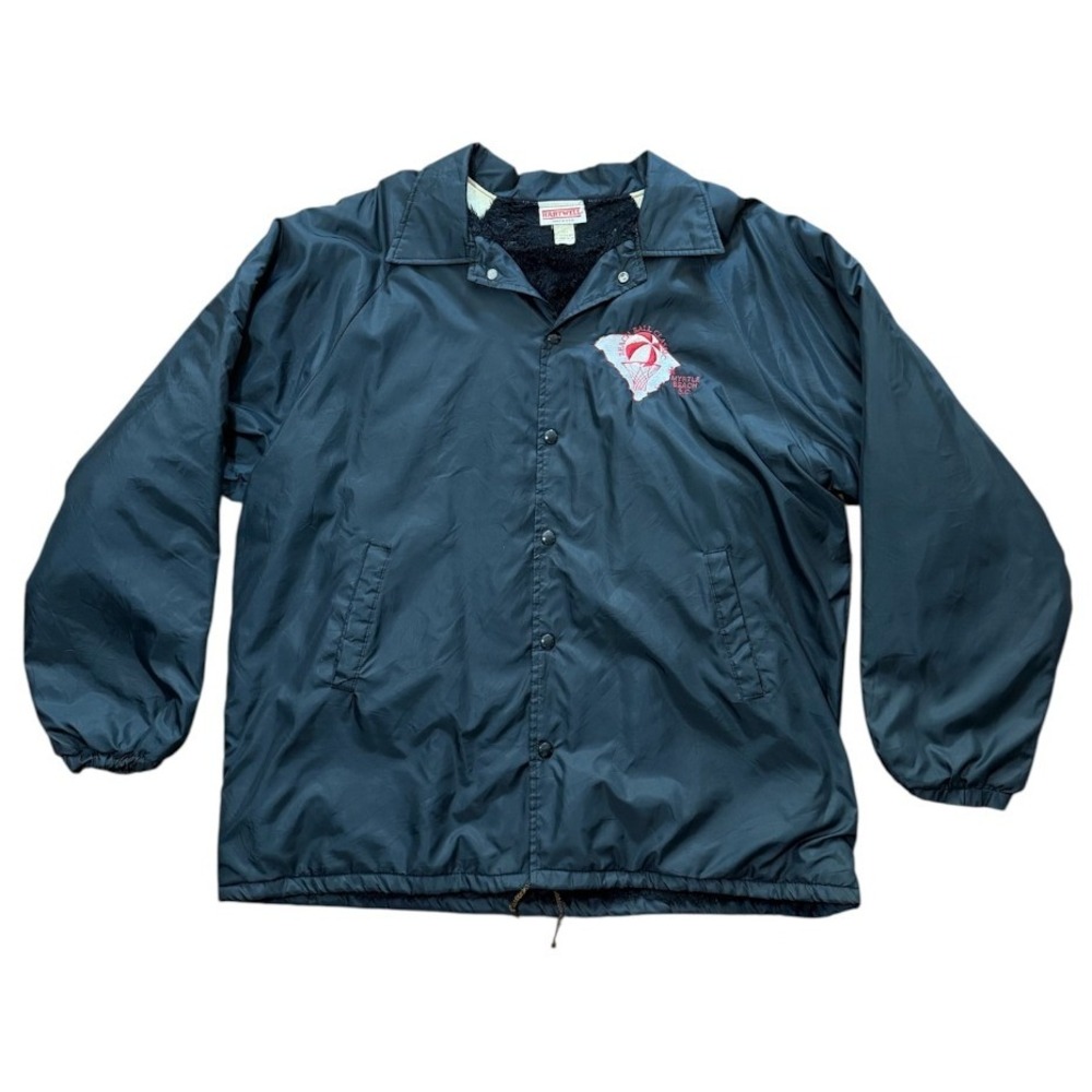 Vintage 80s Hartwell Coaches Black Sherpa Lined Beach Ball Classic Bomber Jacket